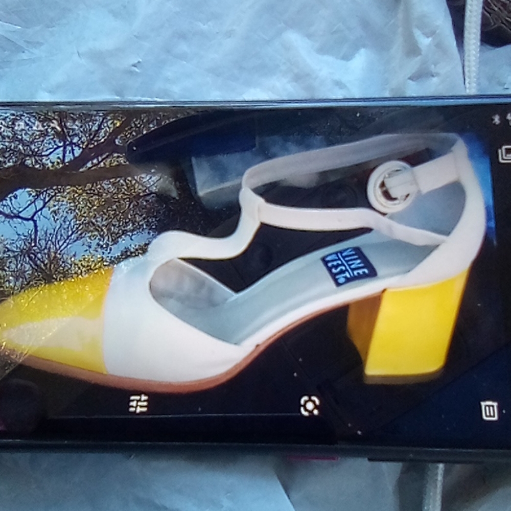 Shoes. Nine west. Yellow and cream. Leather wedge